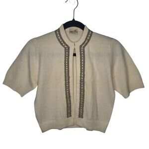 Vintage 50s Motta Cardigan Short Sleeve Angora Wool Beaded Shrug Italy 38 Small